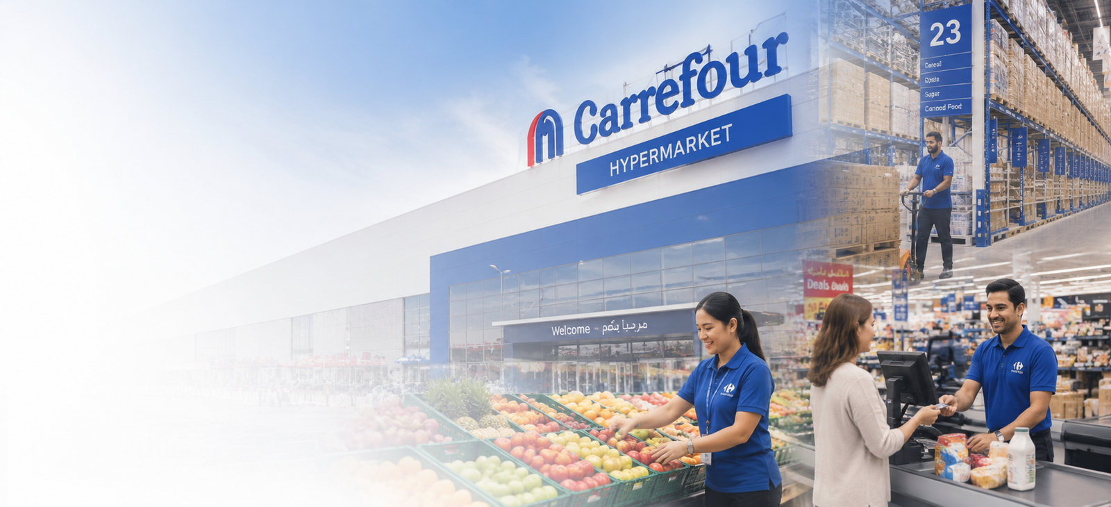 Carrefour hypermarket employees assisting customers in a modern retail environment