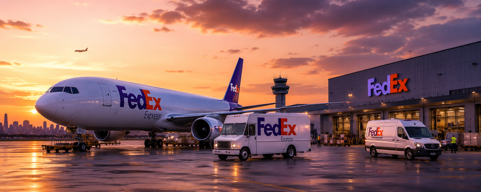FedEx logistics operations and delivery vehicles
